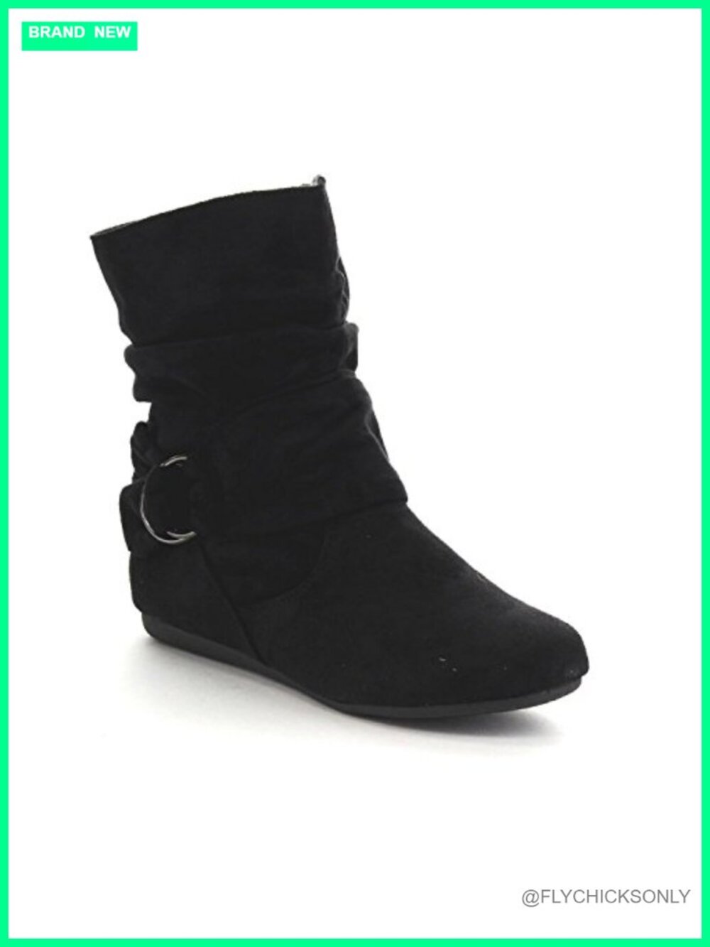 Womens Mid Calf Slouch Boots Block Heel Side Zipper Suede Winter